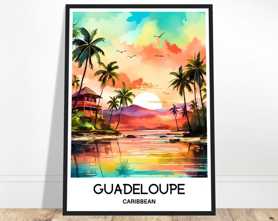 Guadeloupe Watercolor Print Travel Poster Caribbean Art Lover Gift Island Painting Illustration