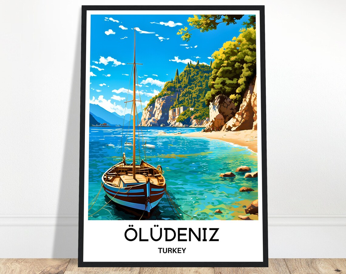 Oludeniz Turkey Sailboat In Turquoise Bay Retro Travel Poster