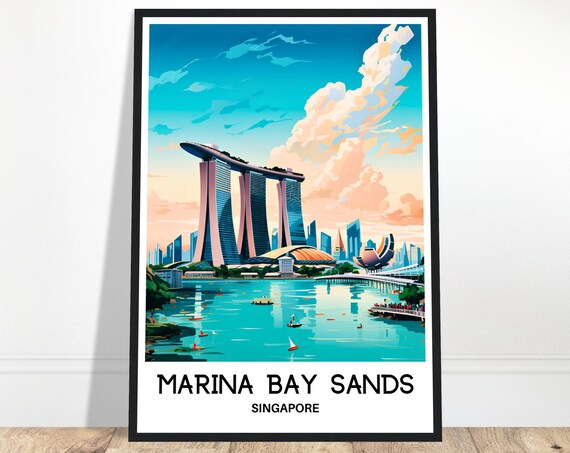 Marina Bay Sands Travel Print Poster Singaporean Art Singapore Lover Gift Wall Hanging Illustration