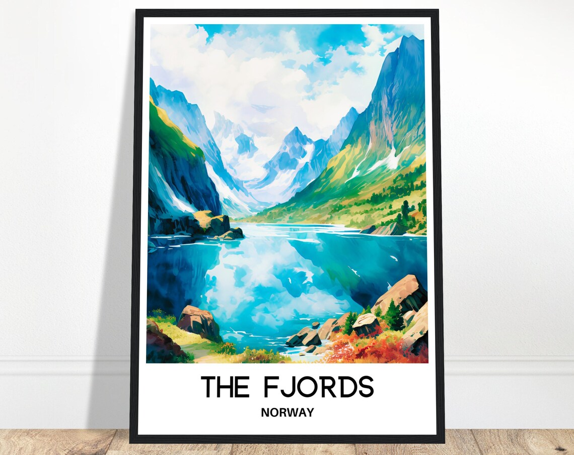 The Fjords Watercolor Travel Poster, Norway