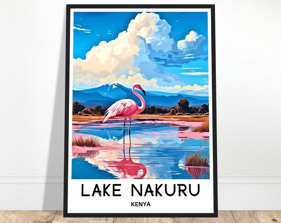 Lake Nakuru Travel Print Lake Nakuru Poster African Art Print Kenya Lover Gift Wall Hanging Art Home Office Decor Lake Nakuru Illustration