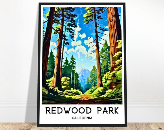 Redwood Park Travel Print Poster Art Lover Gift Wall Hanging Illustration Home Office Desk Decor