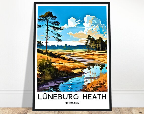 Luneburg Heath Travel Print Poster German Art Germany Lover Gift Wall Hanging Home Decor Illustration