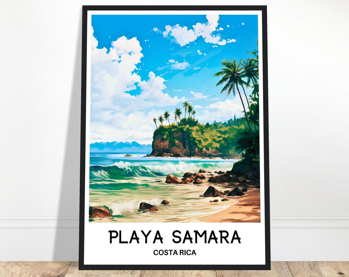 Playa Samara Costa Rica Tropical Beach Surf Vintage Travel Poster