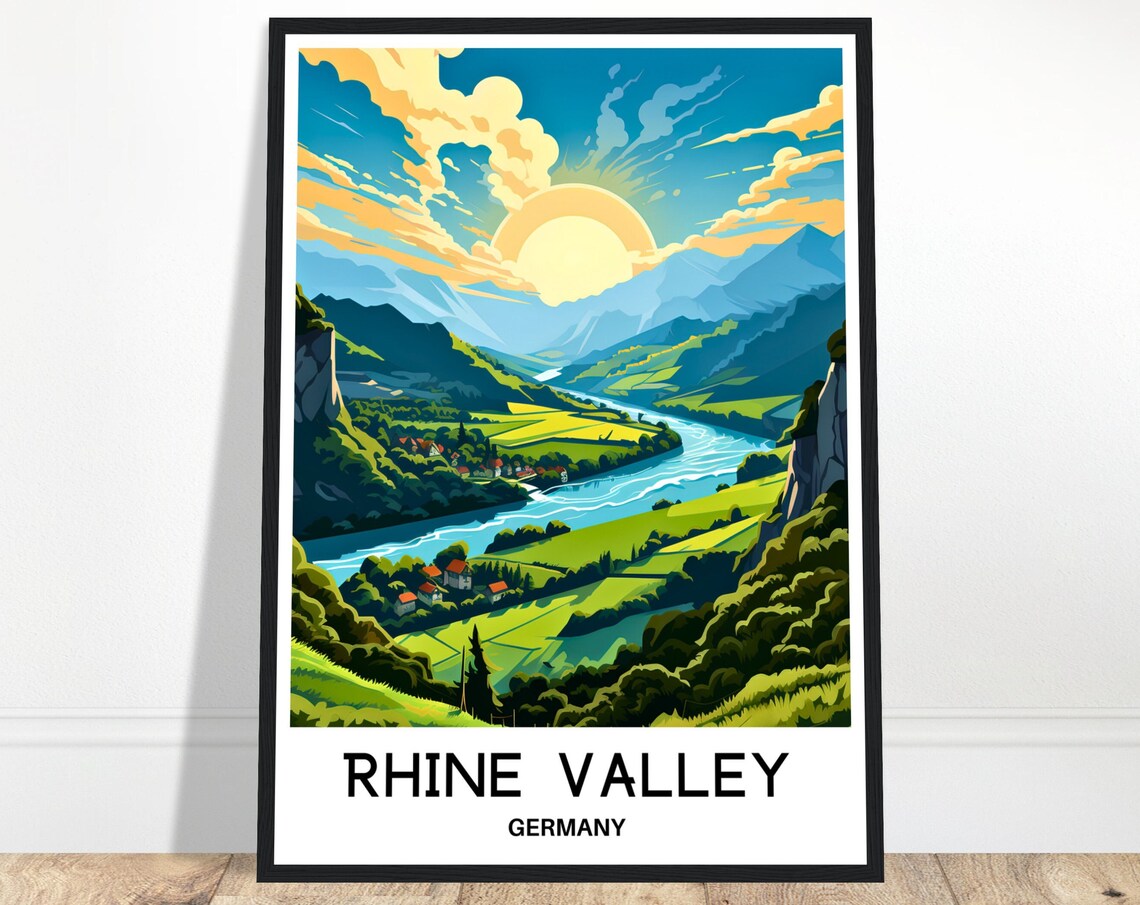 Rhine Valley Germany Sunset River Gorge Scenic Travel Poster