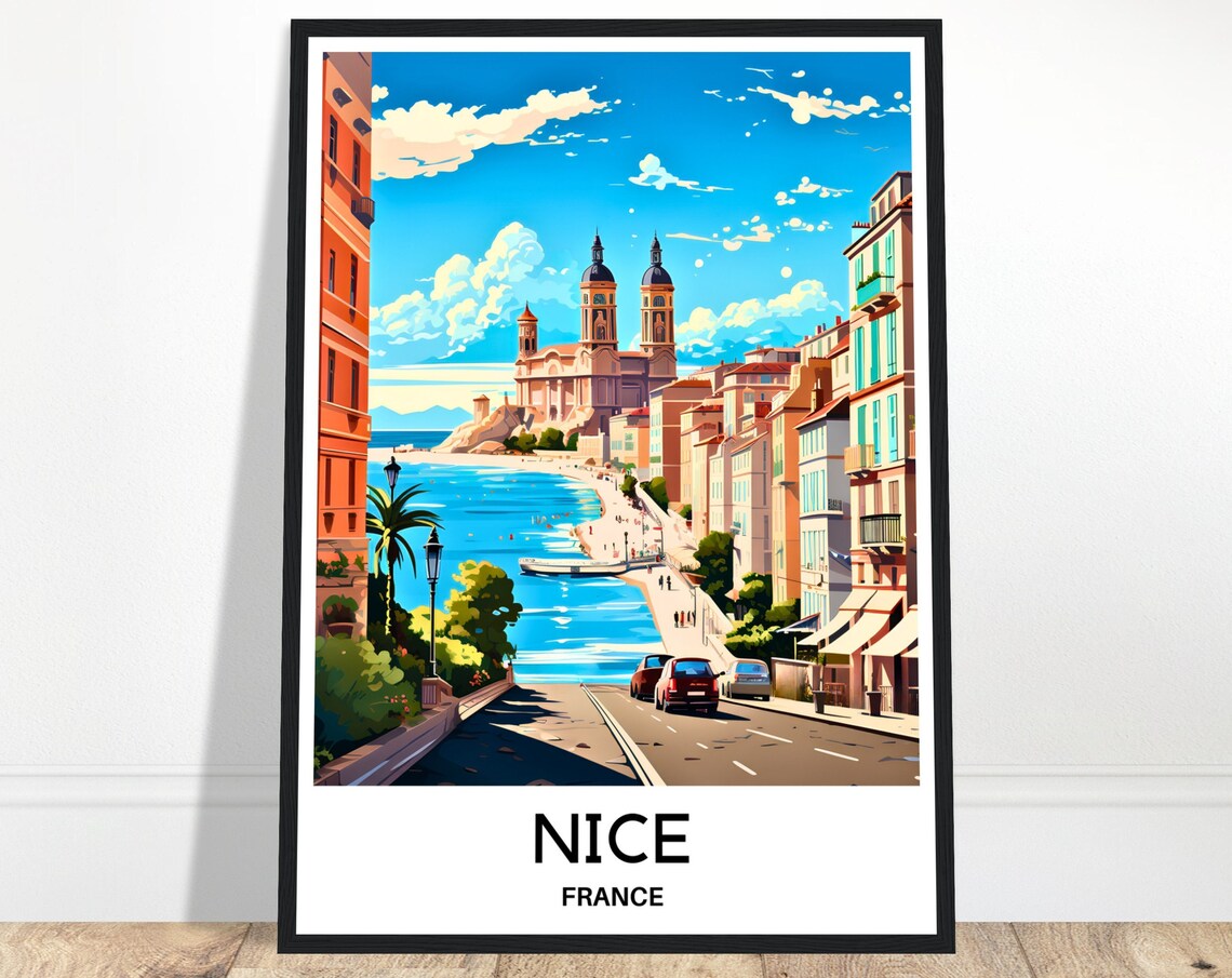 Nice France Riviera Promenade Seaside Harbor Travel Art Poster
