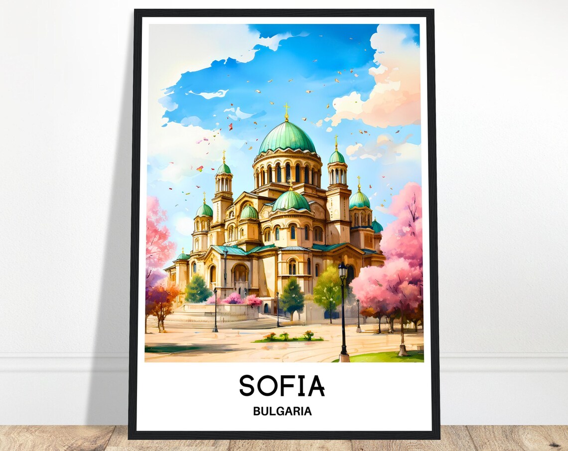 Sofia Bulgaria Cathedral Spring Watercolor City Travel Poster