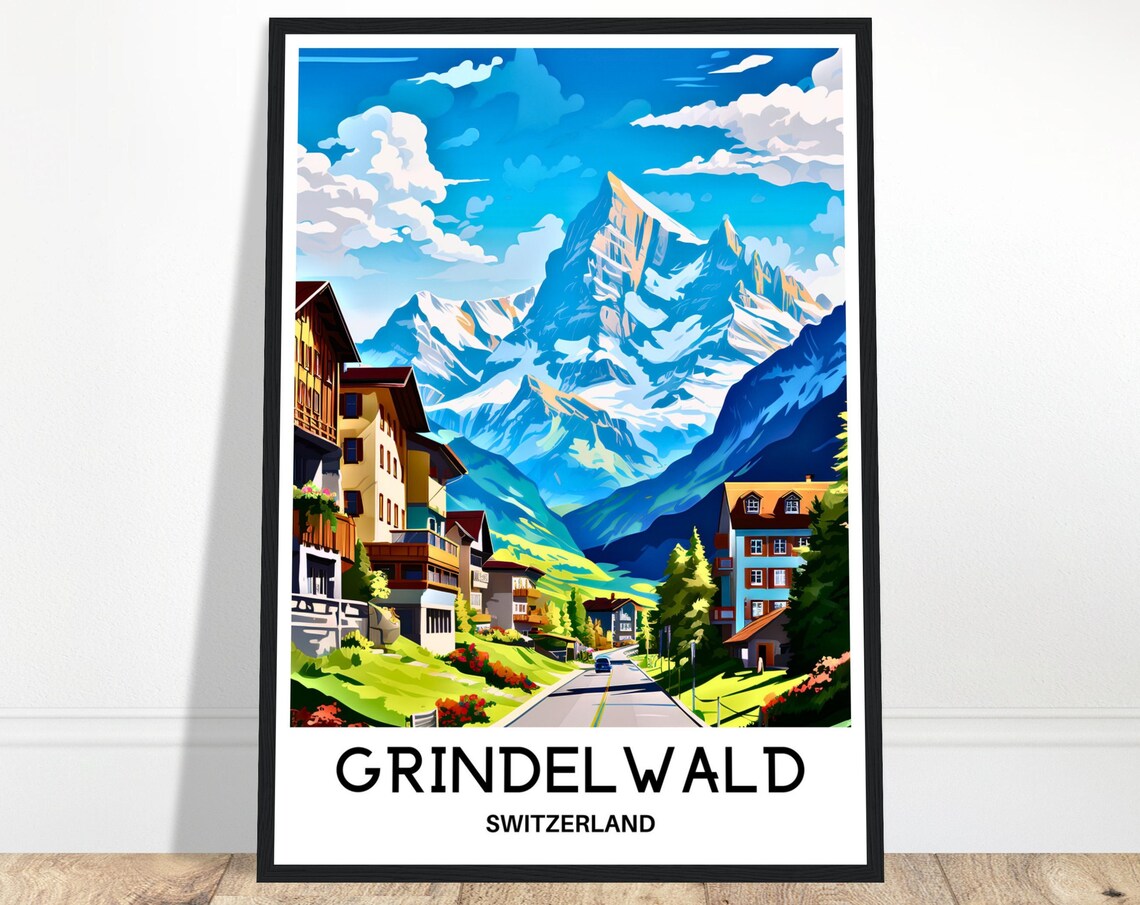 Grindelwald Switzerland Eiger Village Charming Street Travel Poster