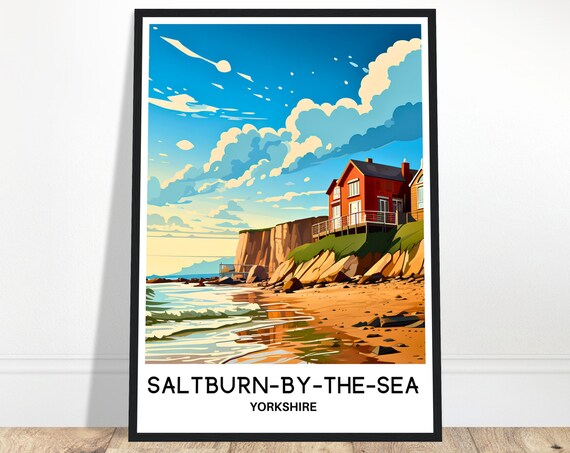Saltburnbythesea Travel Print Poster English Art England Lover Gift Wall Hanging Yorkshire Illustration