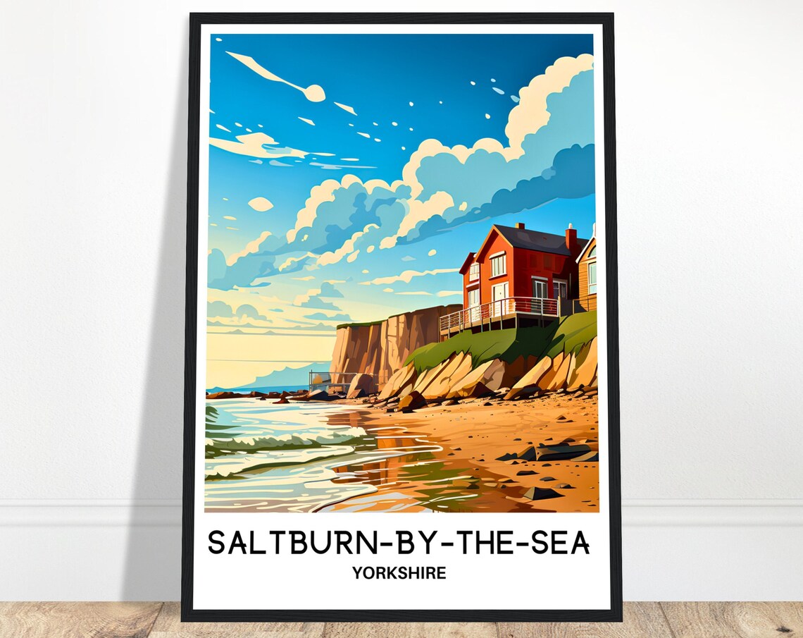 Saltburn By The Sea Yorkshire Beach Coast Retro Travel Poster