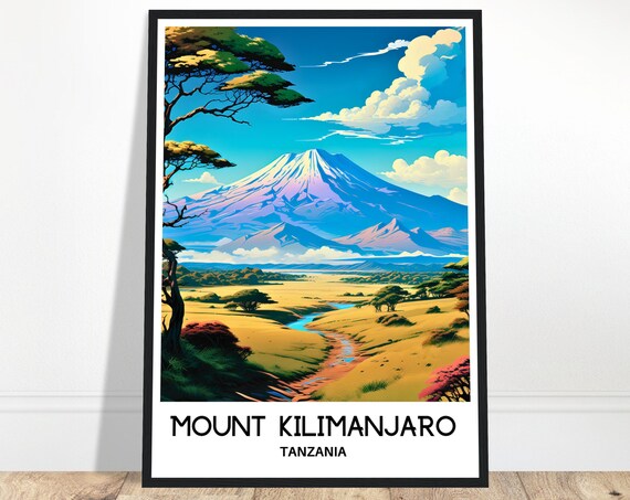 Mount Kilimanjaro Travel Print Kilimanjaro Poster Tanzanian Art Print Tanzania Lover Gift Wall Hanging Illustration Home Office Decor