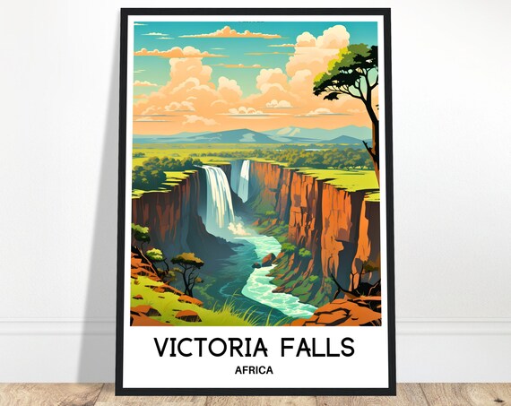 Victoria Falls Travel Print Victoria Falls Poster African Art Print Africa Lover Gift Wall Hanging Victoria Falls Illustration Home Decor