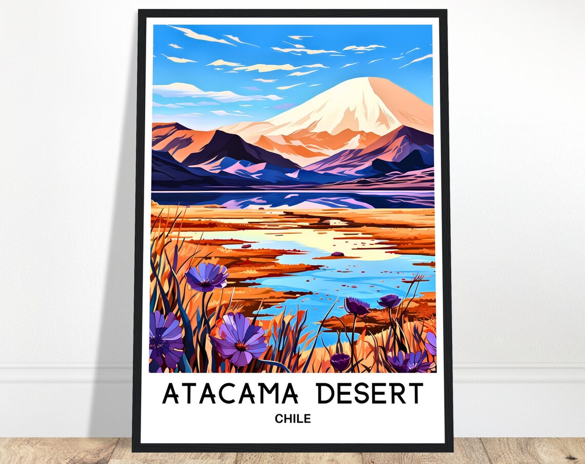Atacama Desert Chile Volcano Lagoons Salt Flats Travel Poster