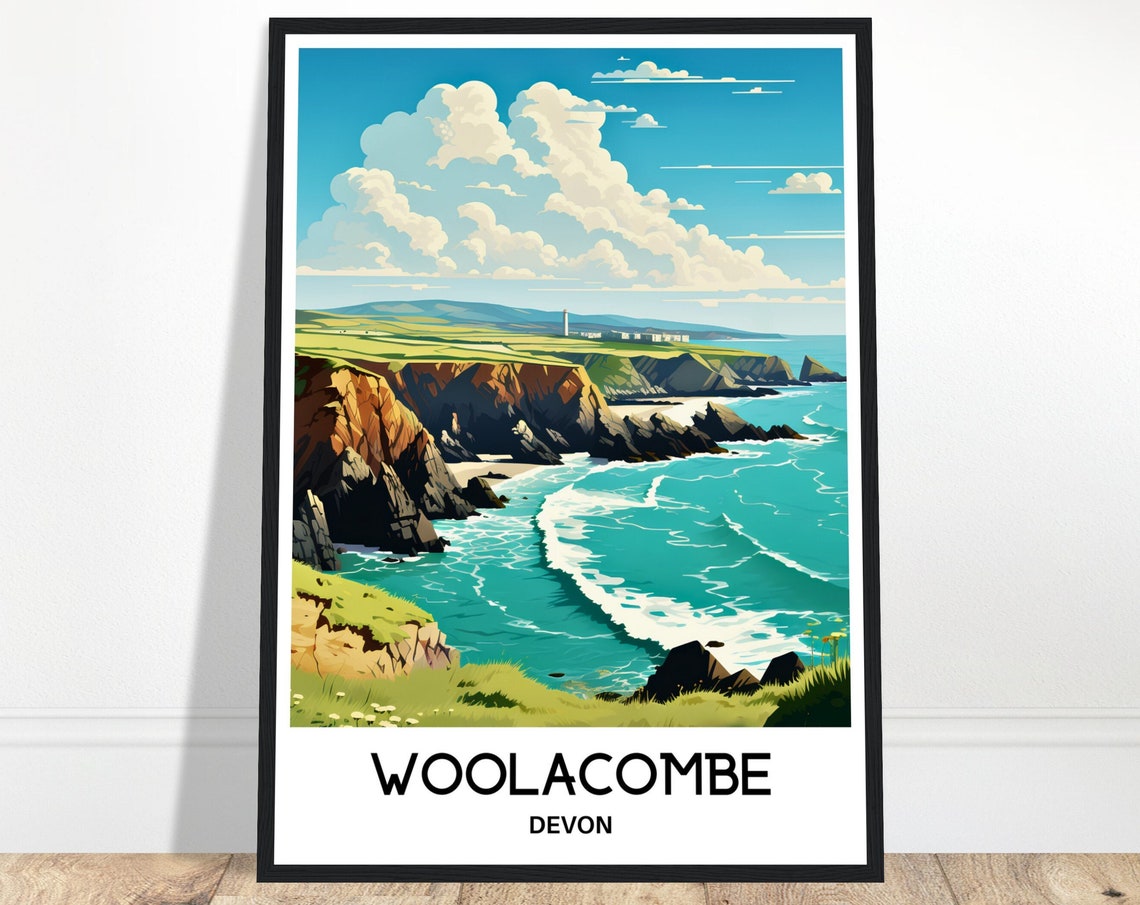 Woolacombe Devon Dramatic Rocky Cliffs Coastline View Poster