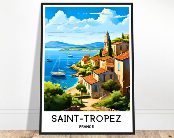 Sainttropez Travel Print Poster French Art France Lover Gift Wall Hanging Home Decor Illustration