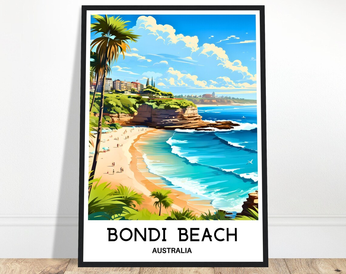 Bondi Beach Australia Coastal Sunrise Surf Vintage Travel Poster