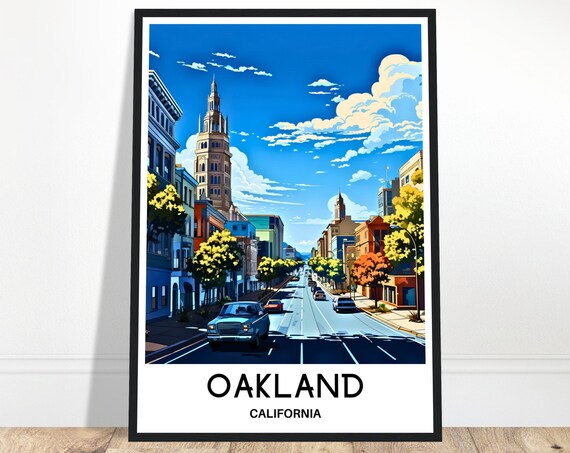 Oakland Travel Print Poster Art Lover Gift Wall Hanging Home Office Desk Decor Illustration