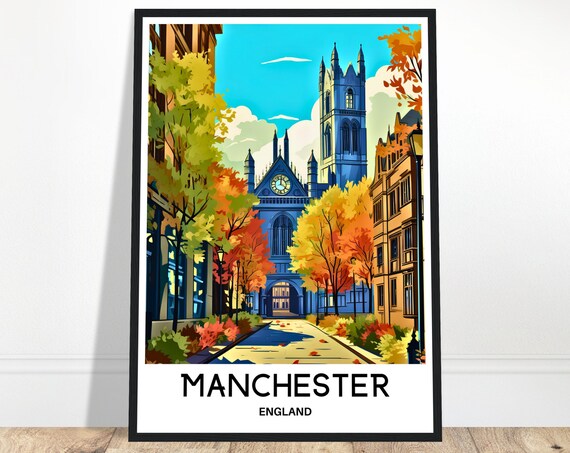 Manchester Travel Print Poster English Art England Lover Gift Wall Hanging Home Office Decor City Illustration