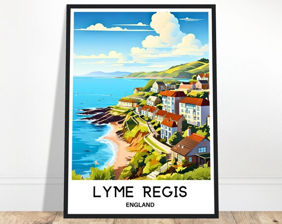 Lyme Regis Travel Print Poster English Art England Lover Gift Wall Hanging Home Office Decor Dorset Illustration