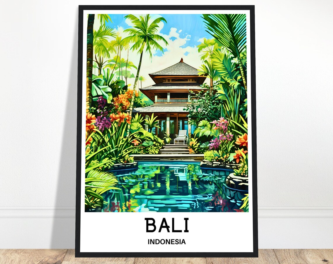 Bali Indonesia Lush Tropical Villa Pool Garden Travel Poster