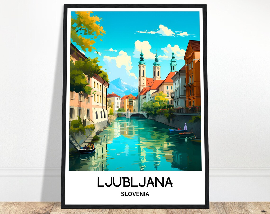 Ljubljana Slovenia River Churches Old Town Canal Travel Poster