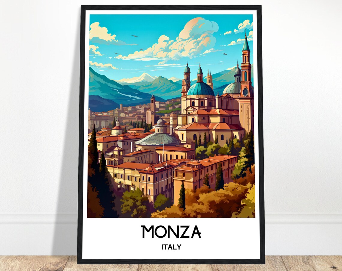 Monza Italy Duomo Cathedral Old Town Skyline View Travel Poster