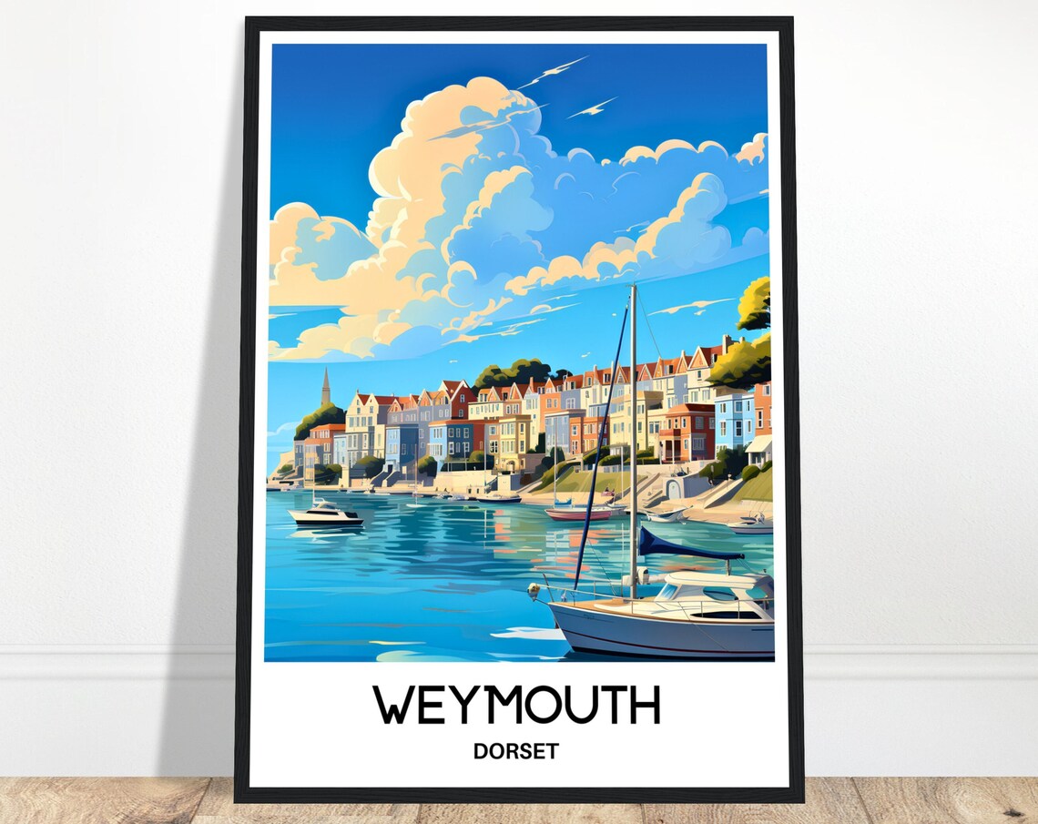 Weymouth Dorset Picturesque Harbour Boats Retro Travel Poster