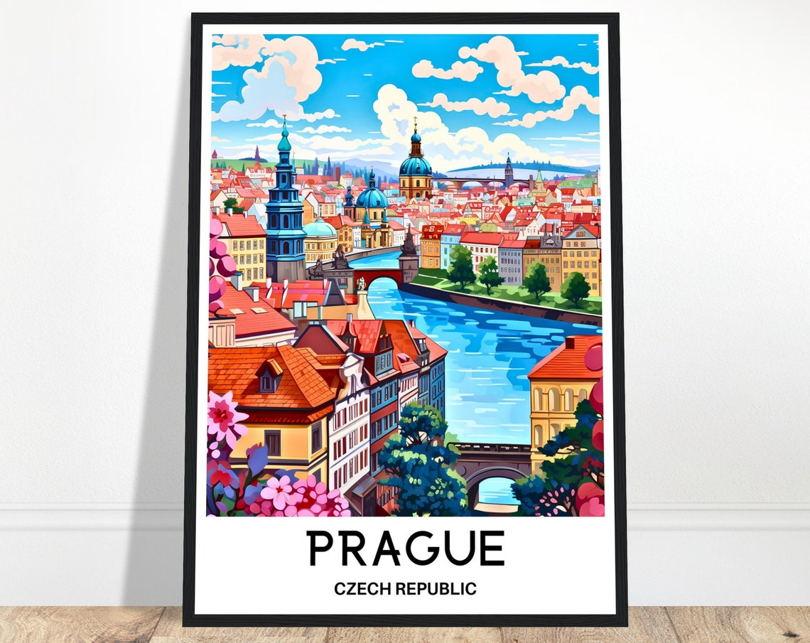 Prague Old Town Vltava River Charles Bridge Blossoms Panorama Poster