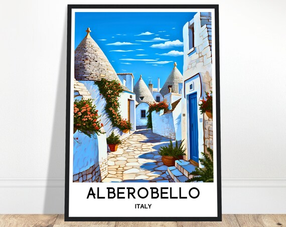 Alberobello Travel Print Poster Italian Art Italy Lover Gift Wall Hanging Home Office Decor Illustration