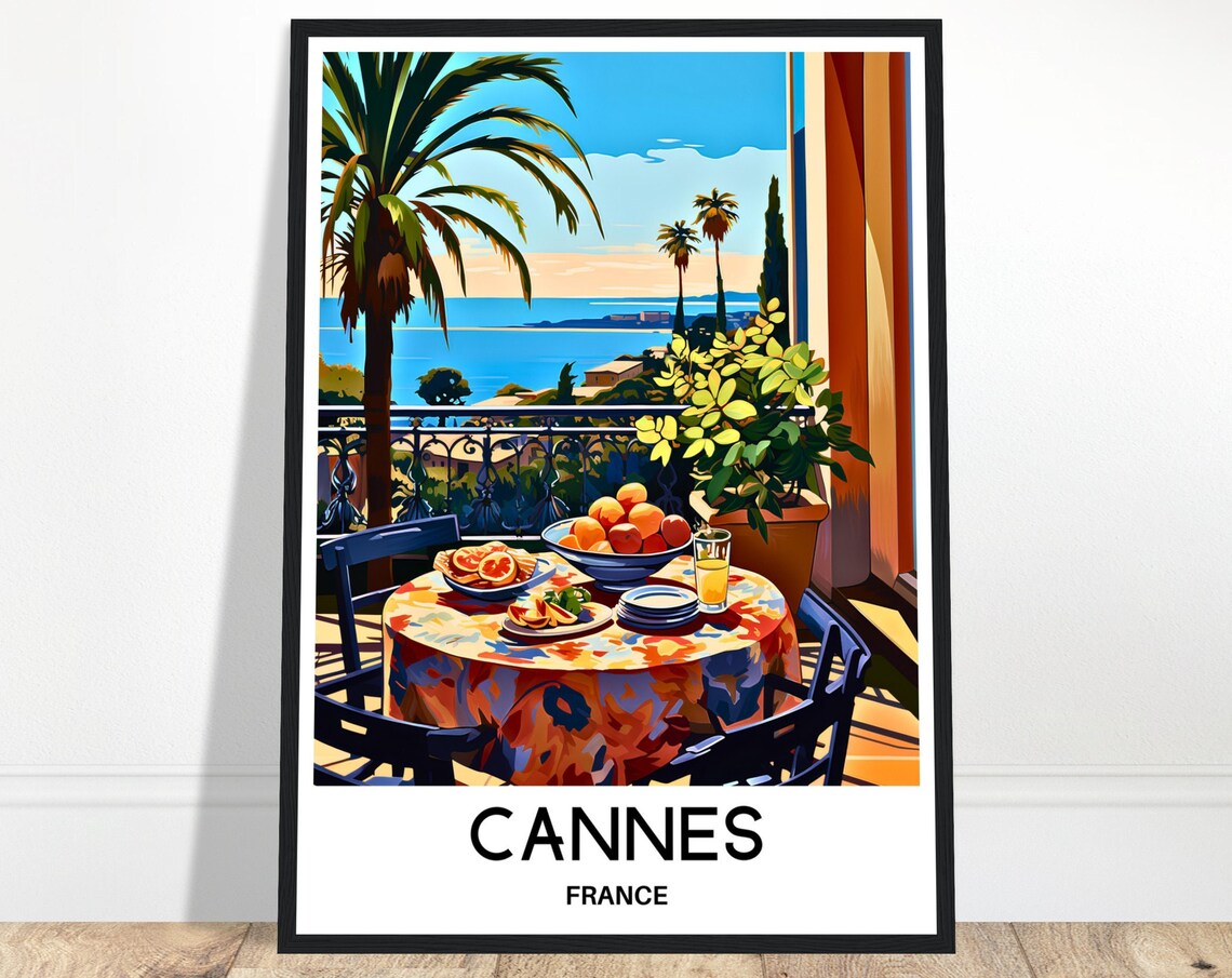Cannes Terrace Breakfast Sea View French Riviera Travel Poster