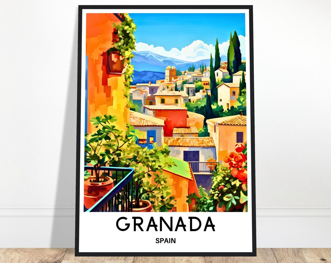 Granada Spain Sunny Rooftop View Orange Houses Sierra Poster