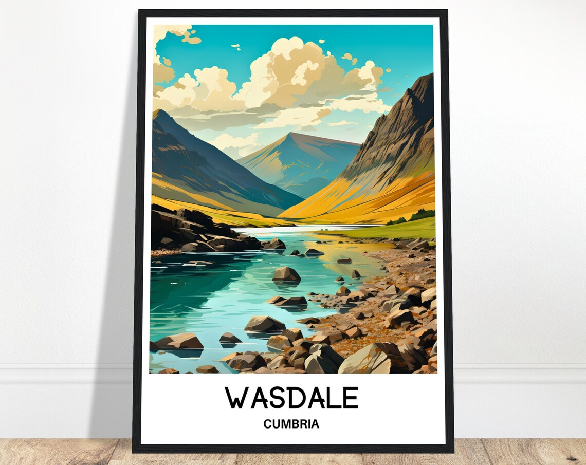 Wasdale Cumbria Valley River and Mountain Landscape Travel Poster