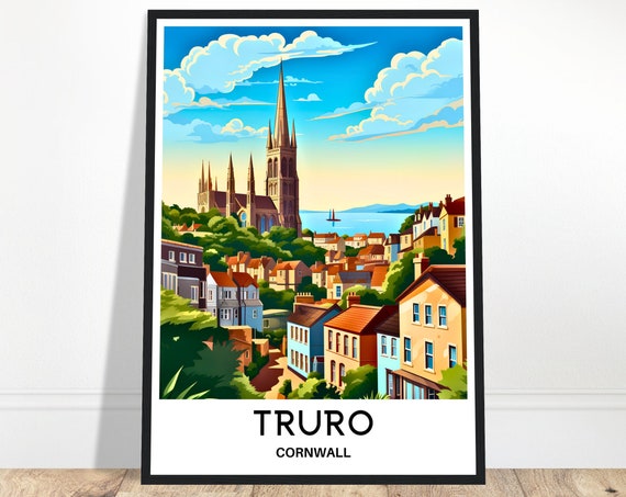 Truro Cornwall Cathedral Spires Riverside Town Travel Poster