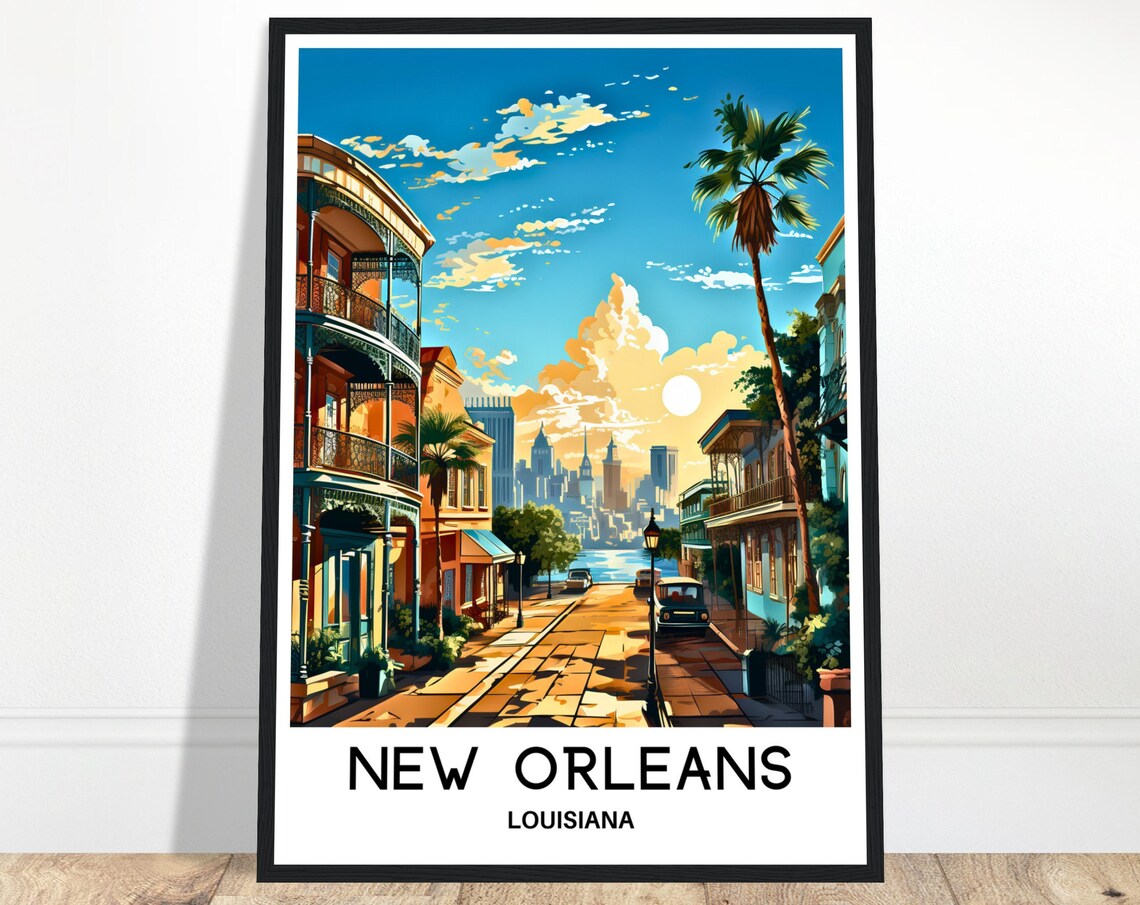 New Orleans Louisiana Golden Hour Street Retro Travel Poster