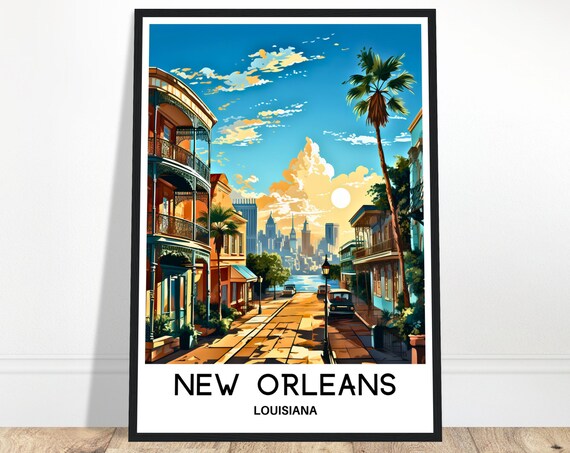 New Orleans Travel Print Poster Art Louisiana Lover Gift Wall Hanging City Illustration