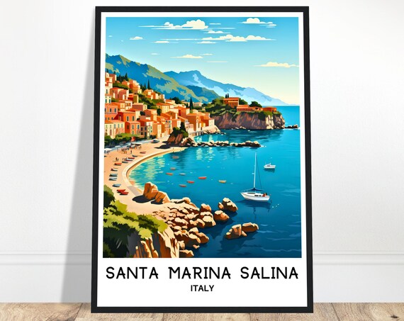 Santa Marina Salina Italy Coastal Town Beach Cove Sicily Travel Poster