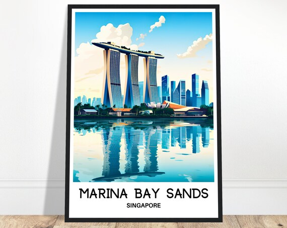 Marina Bay Sands Travel Print Poster Singaporean Art Singapore Lover Gift Wall Hanging Illustration