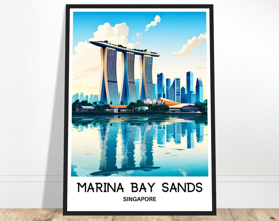 Marina Bay Sands Singapore Skyline Water Reflection Travel Poster