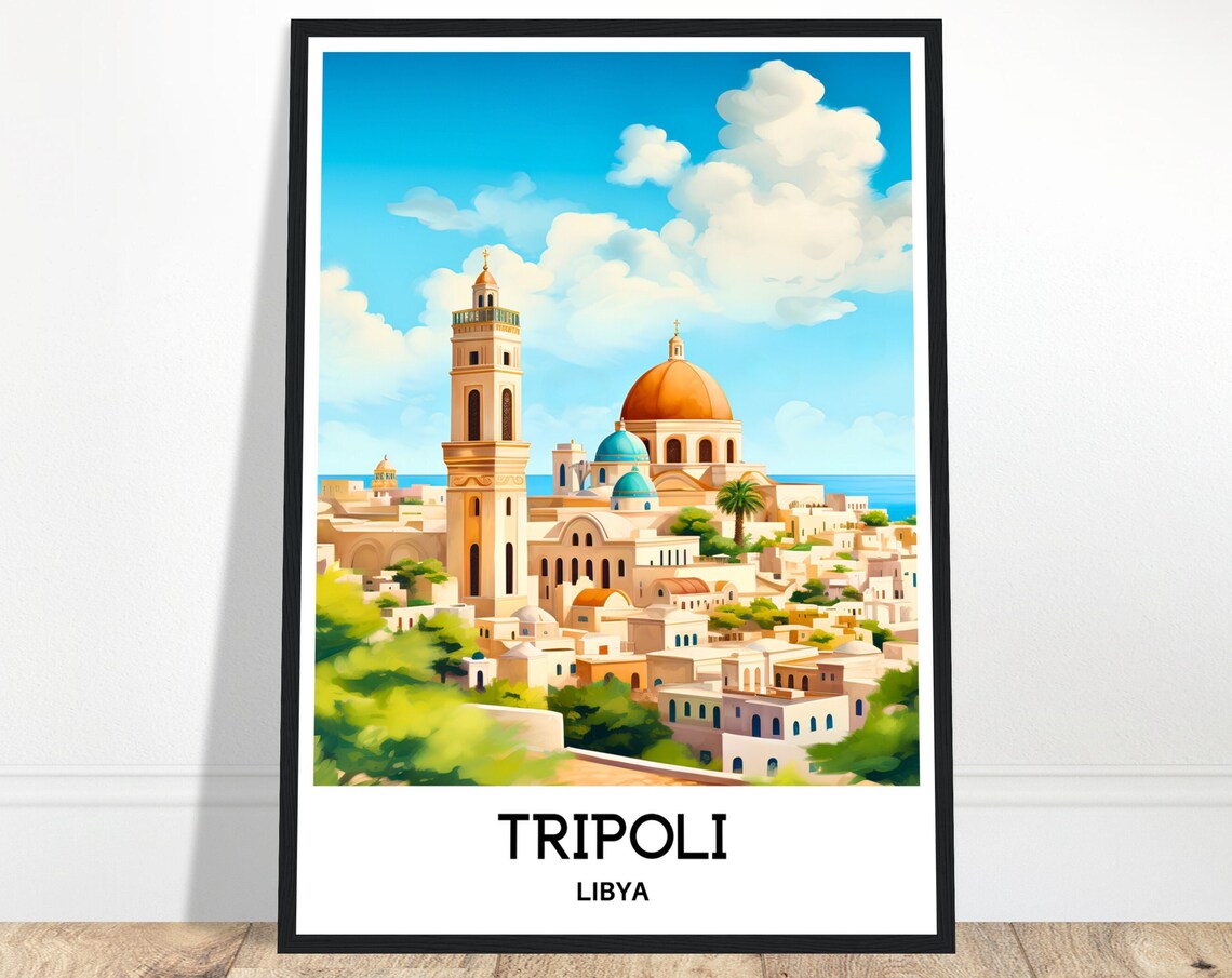 Tripoli Libya Old Town Mosque Watercolor Scene Travel Poster