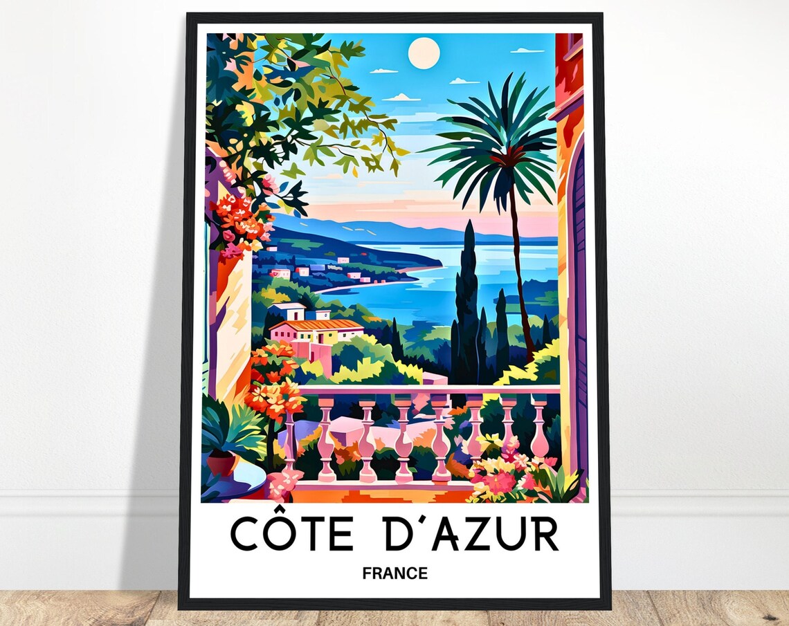 Cote dAzur French Riviera Terrace Palms Coast Moon View Poster