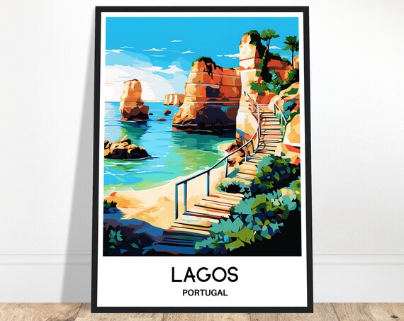 Lagos Travel Print Poster Portuguese Art Portugal Lover Gift Wall Hanging Home Office Decor City Illustration