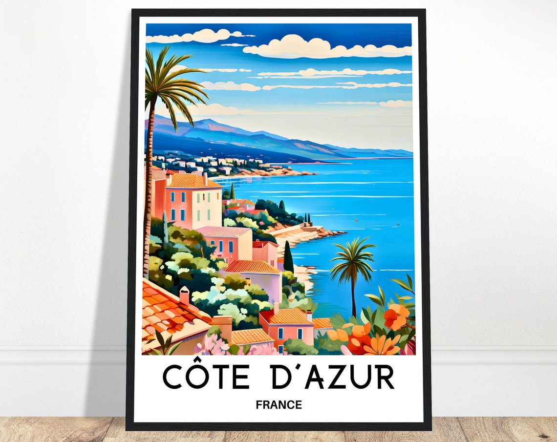 Cote Dazur Travel Print Cote Dazur Poster French Riviera Art Print France Lover Gift Wall Hanging Art Cote Dazur Illustration Home Decor