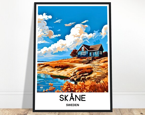Skane Travel Print Poster Swedish Art Sweden Lover Gift Wall Hanging Home Office Decor Illustration