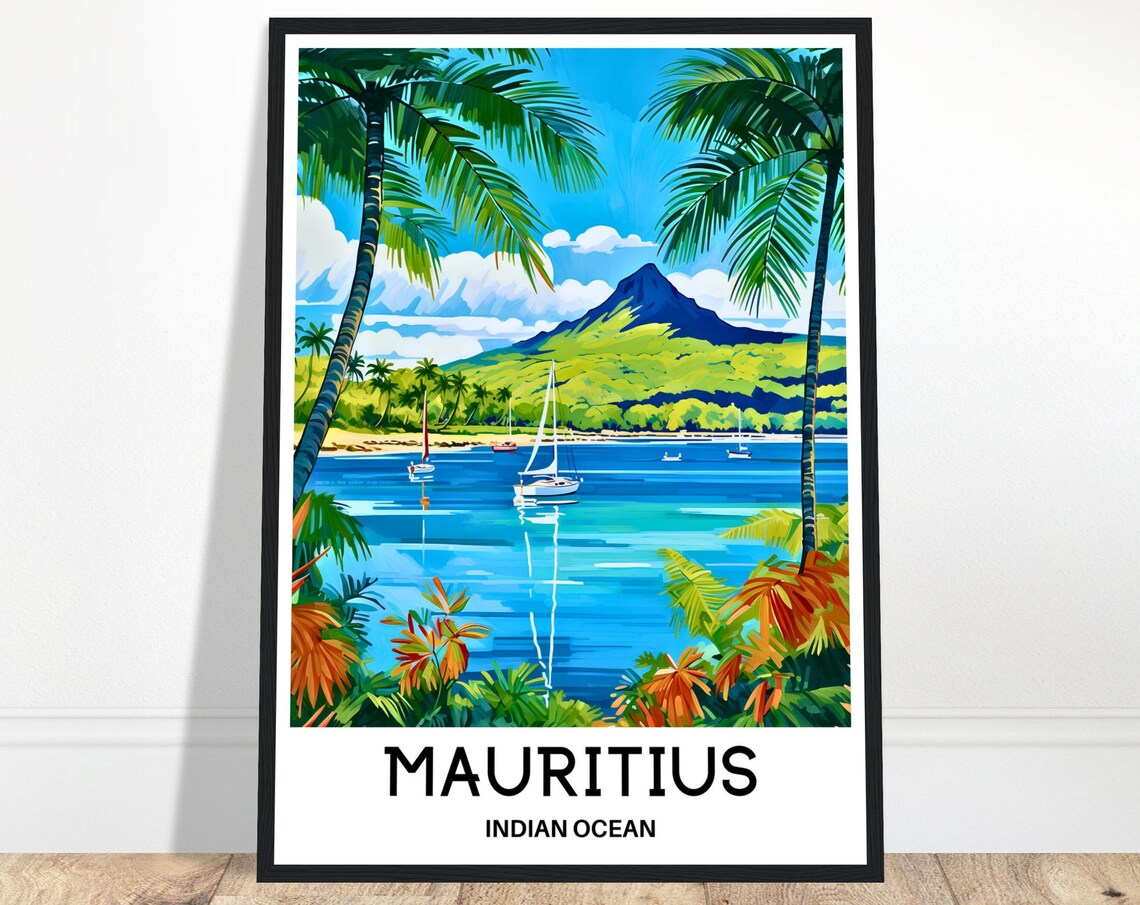 Mauritius Indian Ocean Sailboat Bay Tropical Island Travel Poster