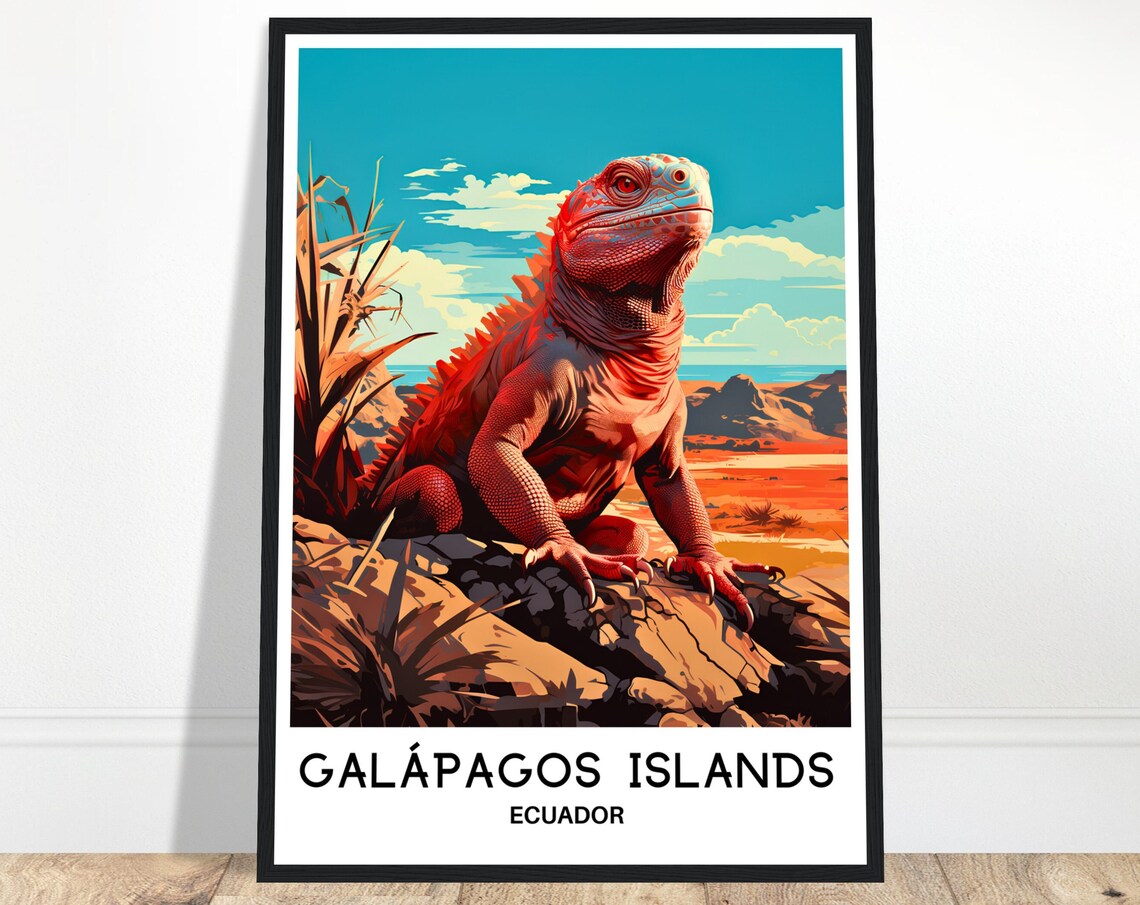 Galapagos Islands Ecuador Marine Iguana Wildlife Travel Poster