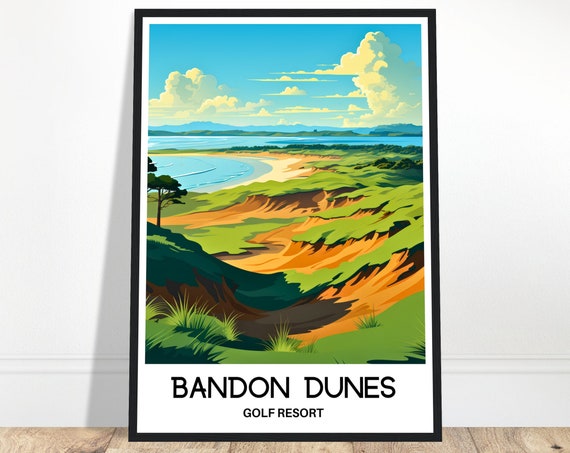 Bandon Dunes Golf Resort Travel Print Poster Art America Lover Gift Wall Hanging Illustration
