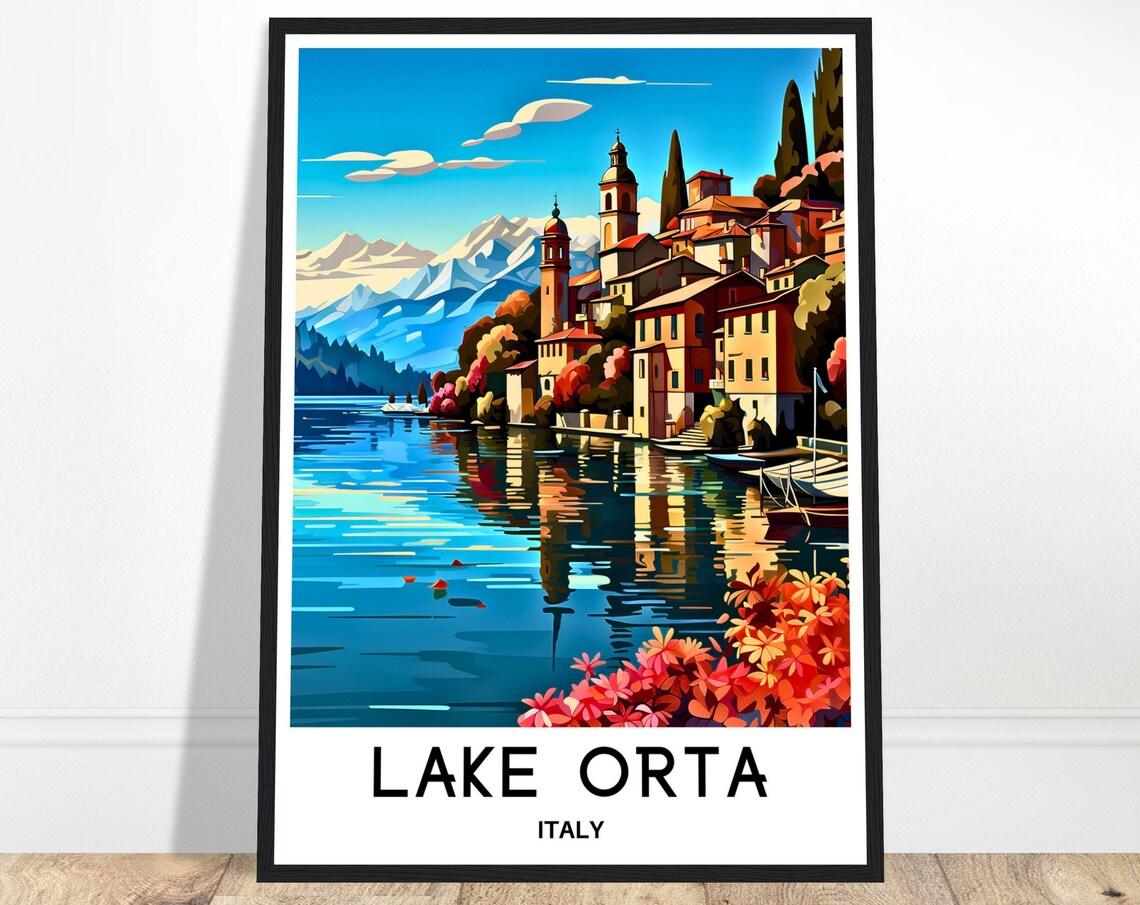 Lake Orta Italy Lakeside Old Town Church Reflections Travel Poster