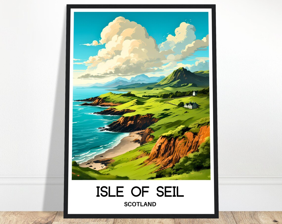 Isle Of Seil Scotland Green Cliffs Rugged Coastline View Poster