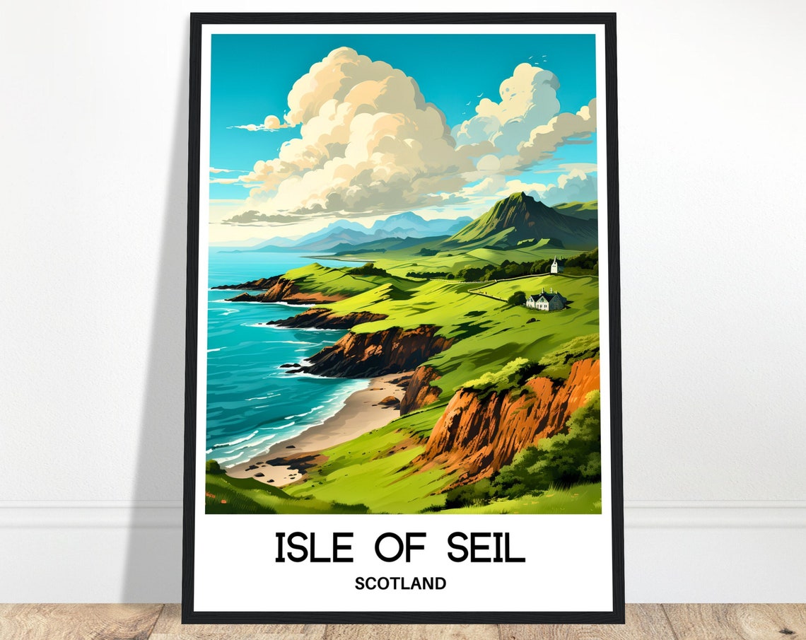 Isle Of Seil Travel Print Isle Of Seil Poster Scottish Art Print Scotland Lover Gift Wall Hanging Isle Of Seil Illustration Home Decor