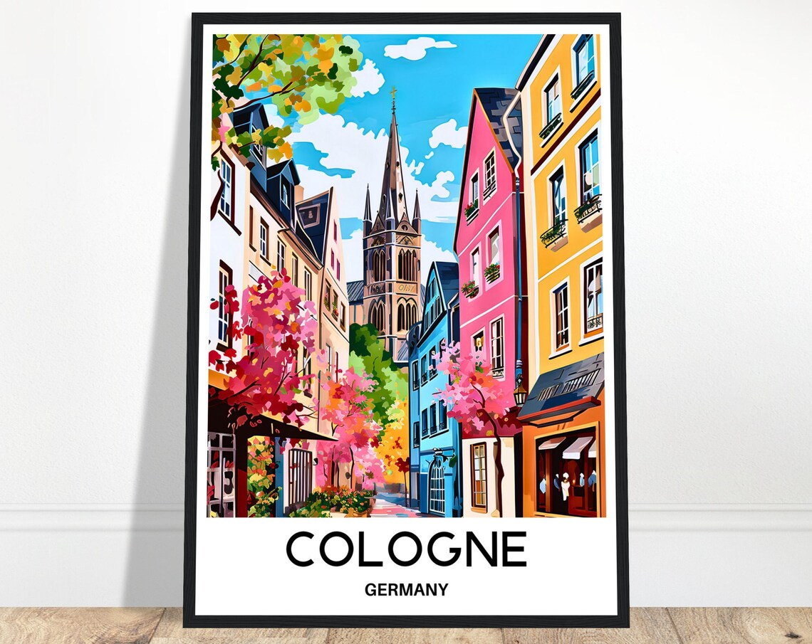 Cologne Germany Colorful Old Town Church Street Travel Poster